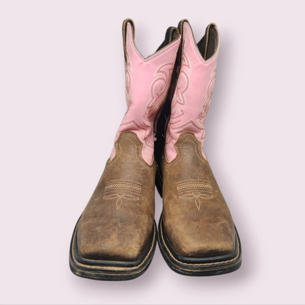 Georgia Boot Square Toe Leather Cowgirl‎ Boots Pink Girls Size 7